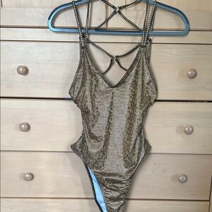 Stylish Gold Woman  One Piece Swimsuit